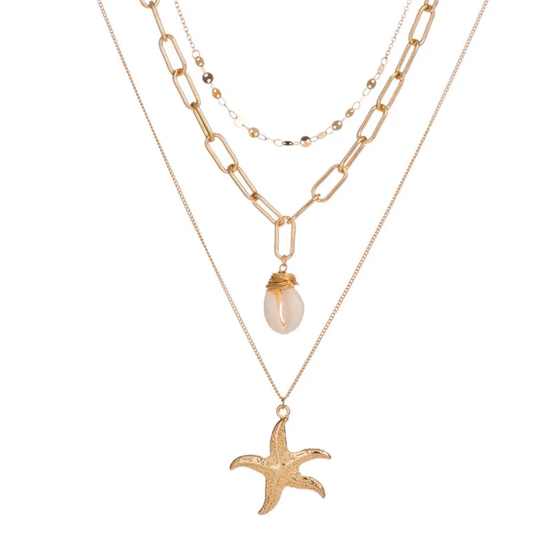 

18 Style Fashion Gold Color Starfish Shell Long Necklaces Pendant for Women 2020 Statement Conch Chain Necklaces Jewelry Collar