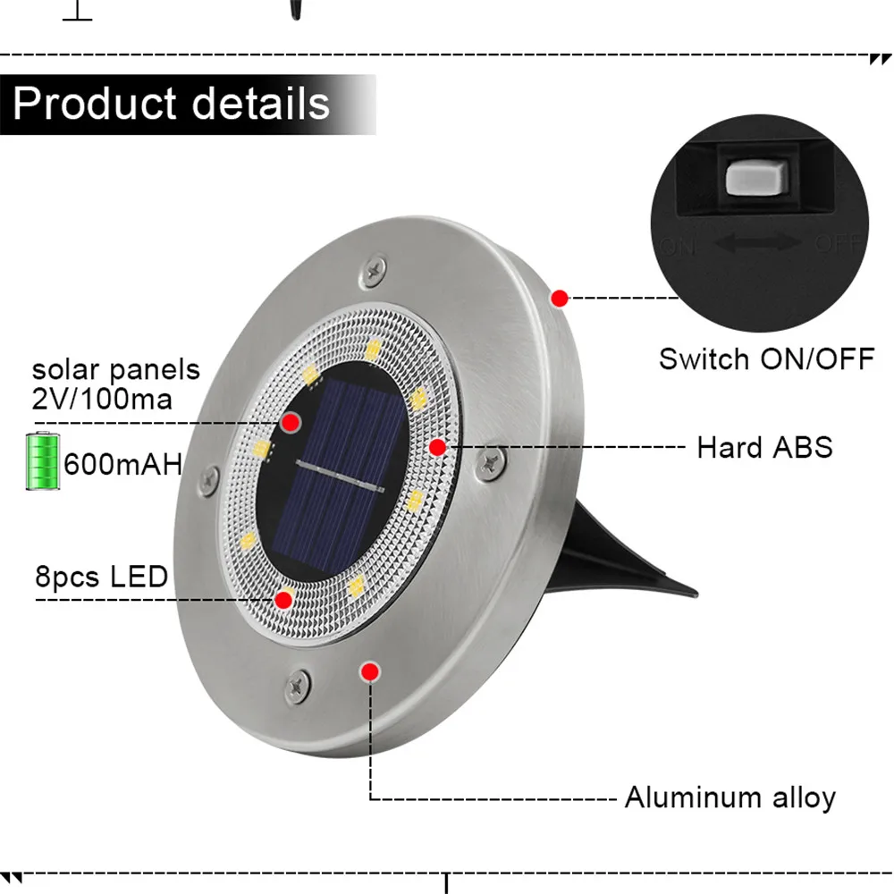 Уличный садовый светильник на солнечной батарее 8 светодисветодиодный