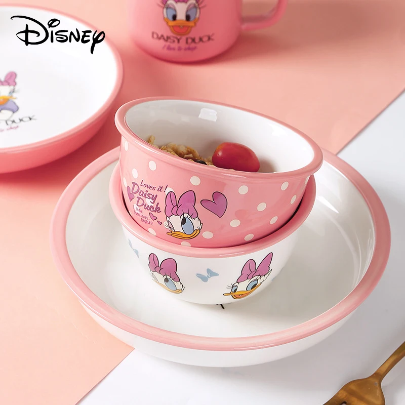 Vajilla de Disney para niños, cuenco de dibujos animados de Mickey Mouse, margaritas, Pato Donald, cuencos de cerámica para el desayuno, cuencos para ensalada de frutas