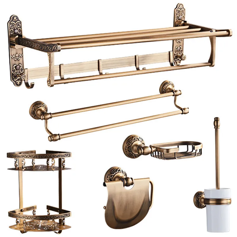 Антикварные Бронзовые Резные аксессуары для ванной комнаты набор алюминиевых