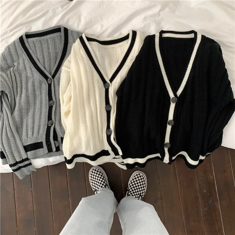 

PEONFLY Fashion 2020 Autumn Winter Women Sweater Cardigans V Neck Single Breasted Outwear Korean Chic Tops Suete Mujer Poncho