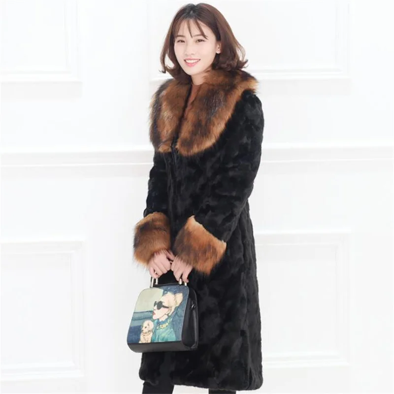 Fur Coat Womens Long Clothes Slim Autumn Winter New Style Fox Collar Mink Jackets Female Korean Warm Leisure