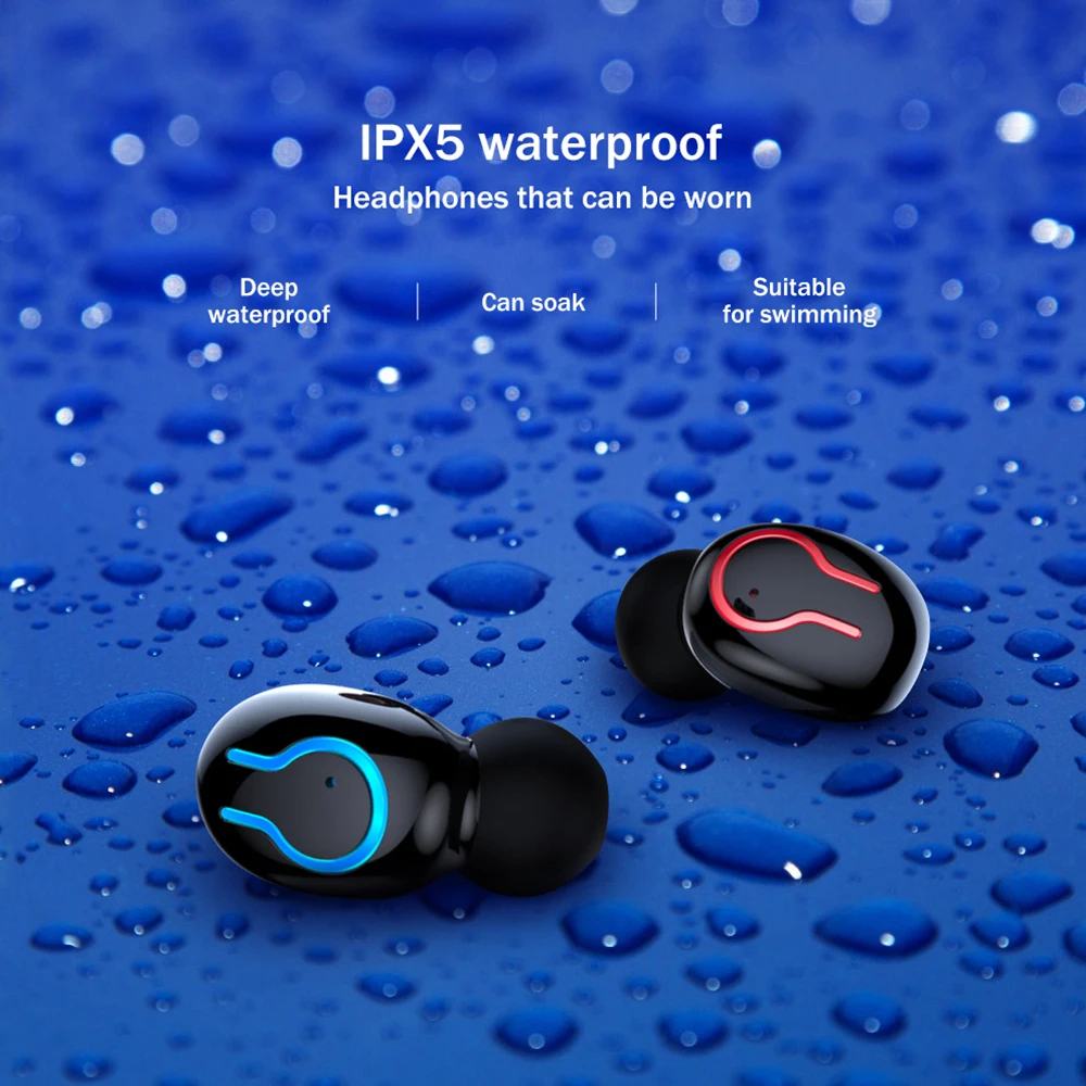 Q66 беспроводные V5.0 Bluetooth наушники спортивная водонепроницаемая гарнитура для Android головной убор с светодиодный дисплей 6000 мАч чехол для зарядки аккумулятора
