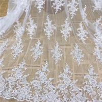 white sequined mesh embroidered fabric for wedding dress accessories designer fabric