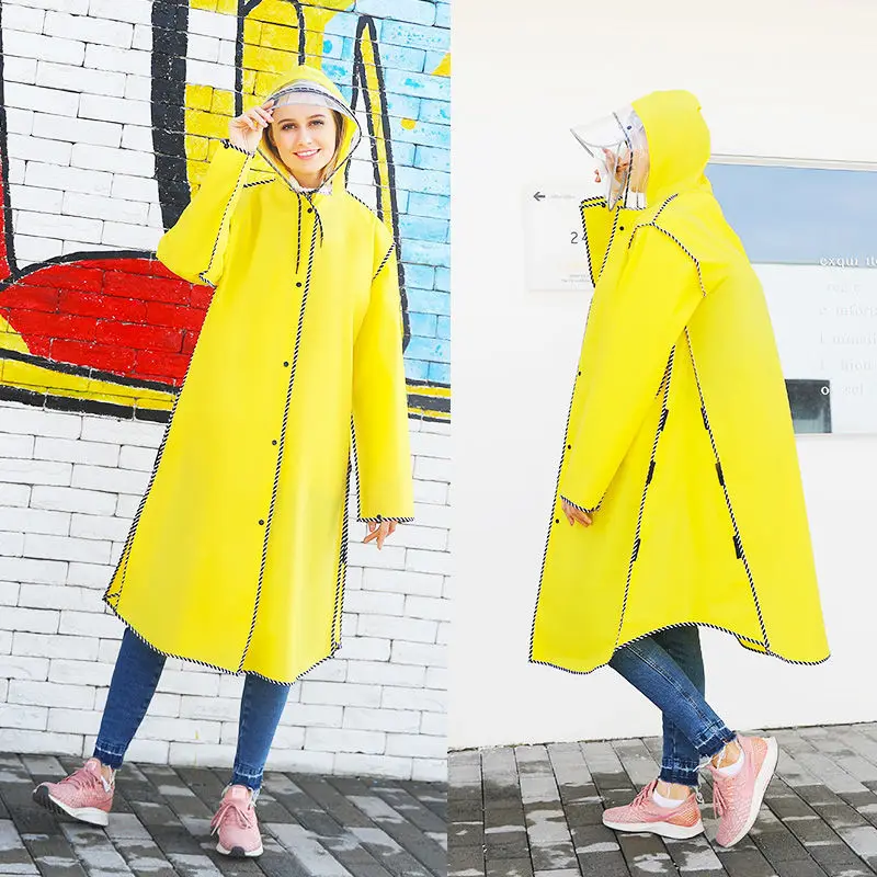 

New Double Brim Raincoat Women/Men Zipper Hooded Poncho Motorcycle Rainwear Long Style Hiking Poncho Environmental Rain Jacket