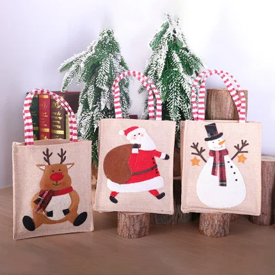 

New hot-selling linen three-dimensional embroidery gift bag 19*15cm, children's candy creative Santa handbag holiday products