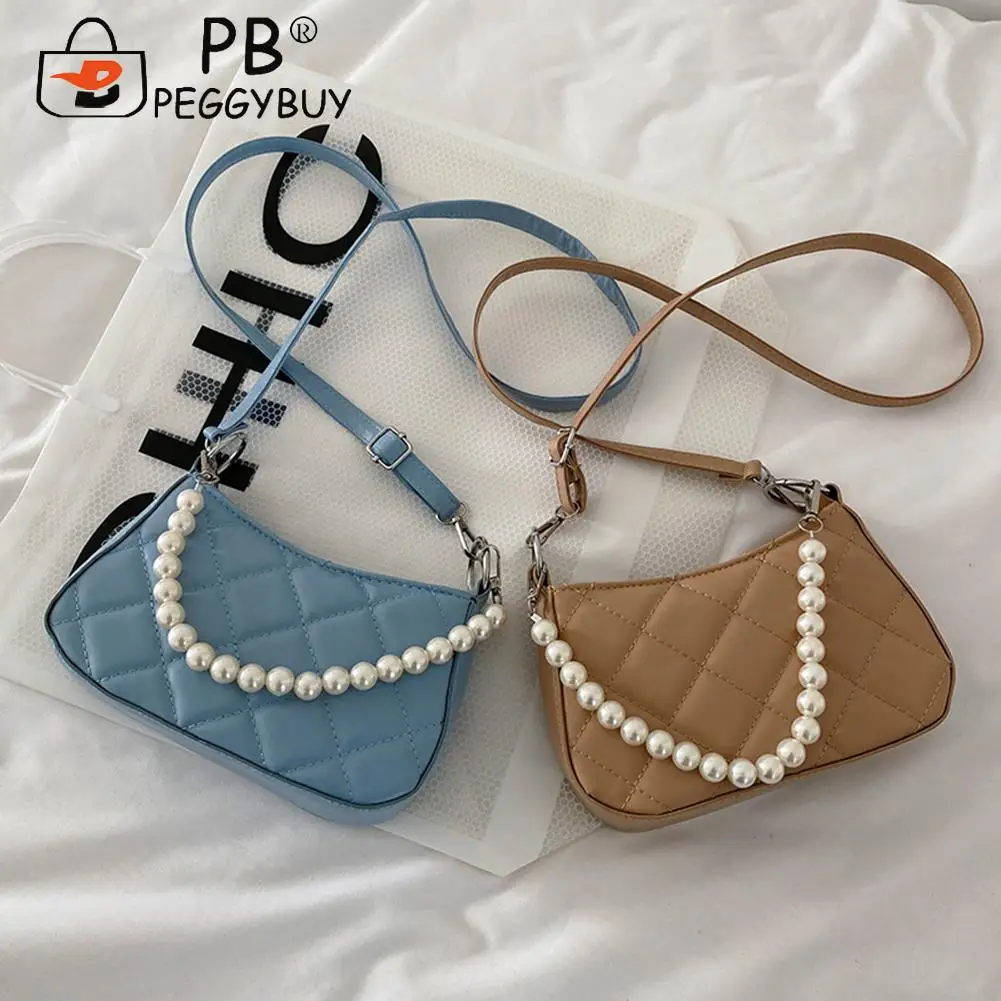 

2021 Hot Vintage Small Purse Ladies Handbags Women Pearl PU Leather Lattice Pattern Small Shoulder Crossbody Bags