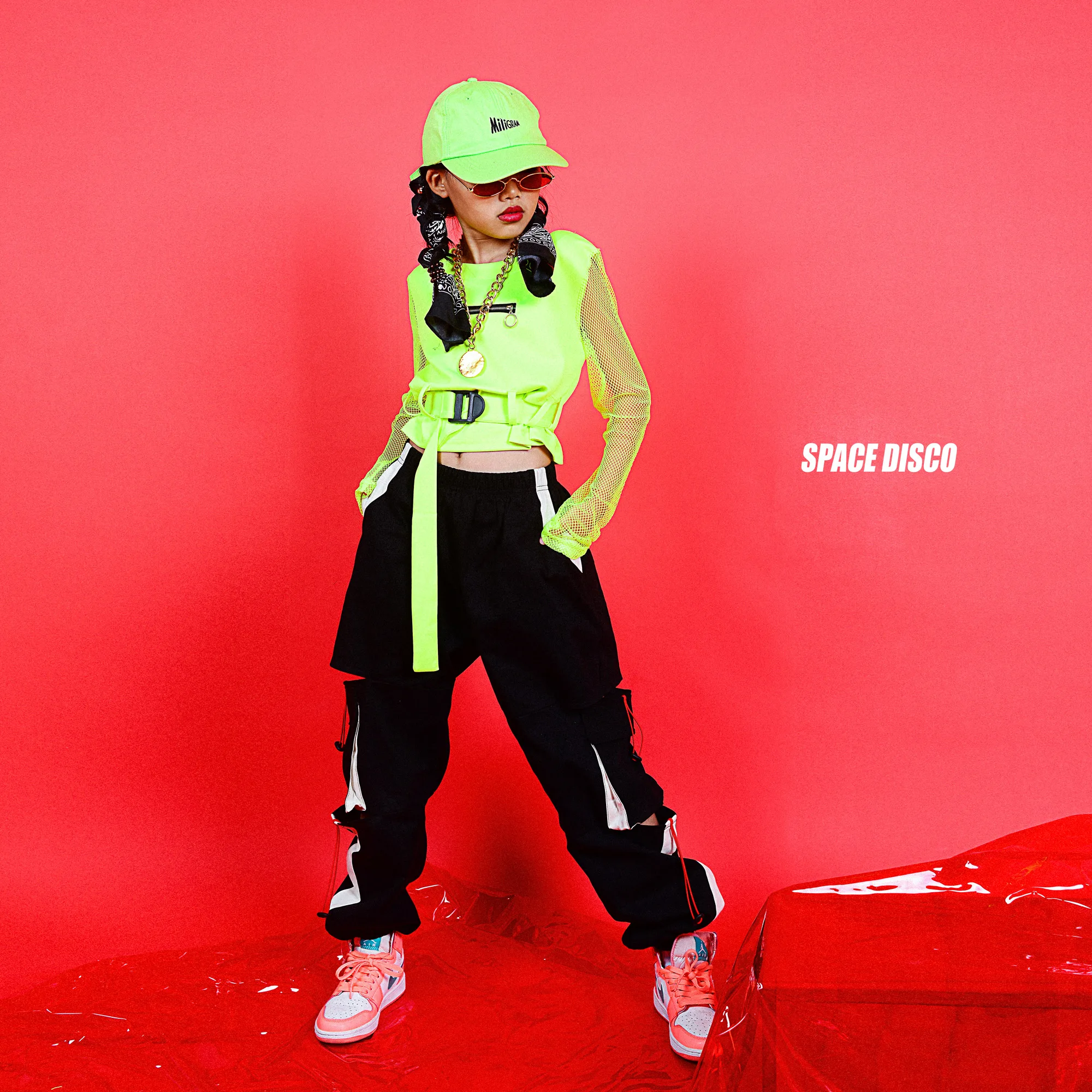 Костюм для джазовых танцев девочек Детская уличная Одежда флуоресцентный