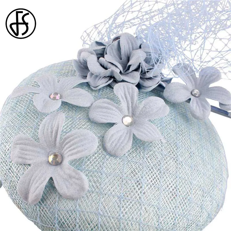 Женская винтажная шляпка Вуалетка FS розовая с цветочным рисунком и фата