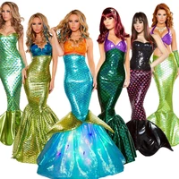 mermaid princess carnival halloween costumes for women sequins fancy clothing sexy ariel party deluxe vestidos dress tail skirt