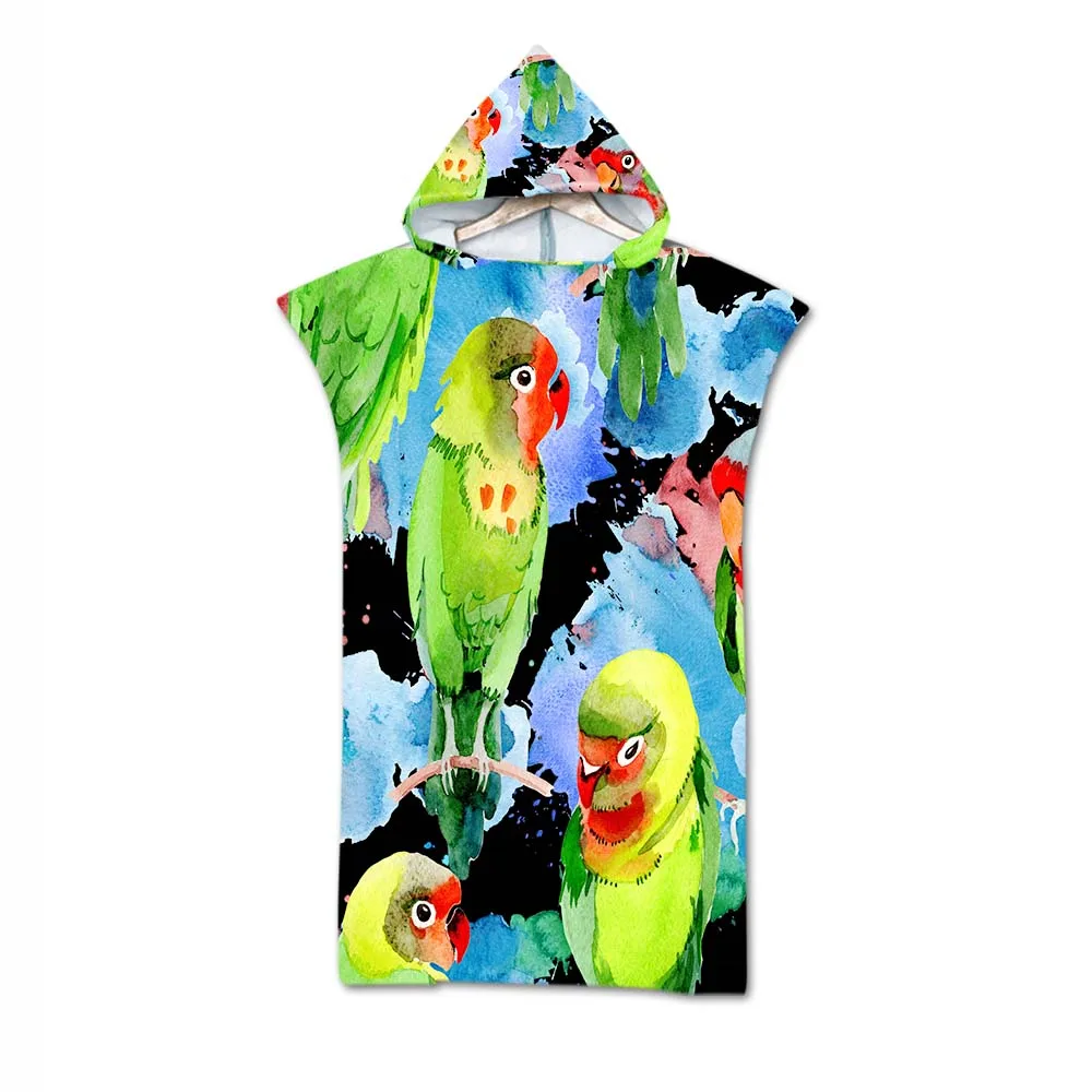 

Free shipping Novelty Gift Hooded Towel Tropical Plant Monstera Banana Leaf Parrot Toucan Bird Pool Bath Swim Beach Towel Poncho
