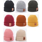 Детские шапки для мальчиков и девочек, осенне-зимние вязаные теплые шапки для взрослых и детей, модная шапка с кожаной этикеткой, 2021