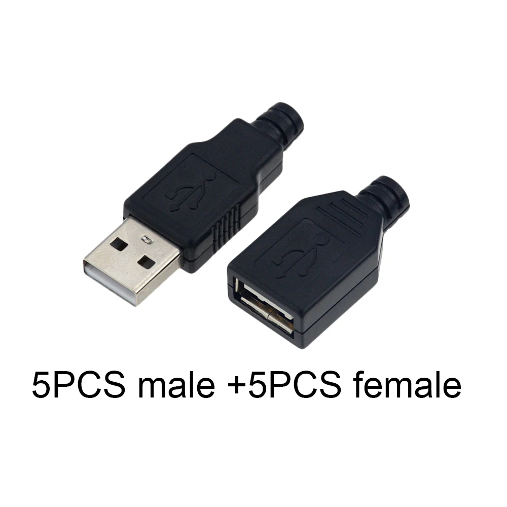 10 шт. Тип A входящий штекер муфтовый стыковочный USB 4 Pin разъем с черной Пластик крышка Тип-который нужно собрать своими руками Наборы - Цвет: 5pcs male 5pc female