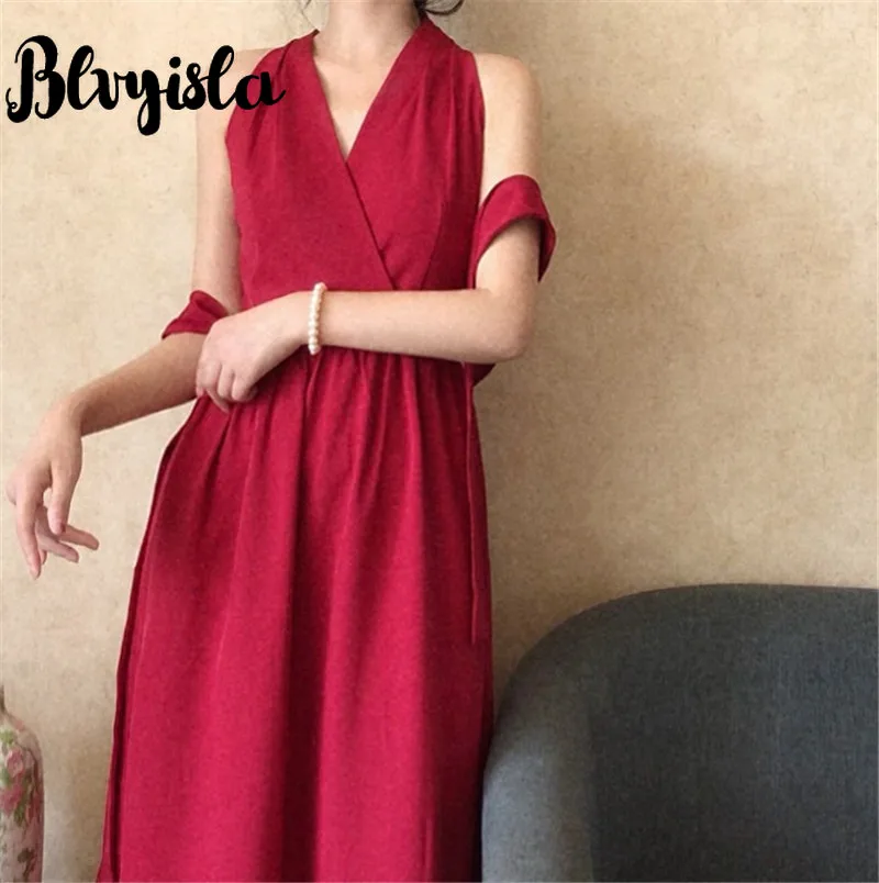 

Винтажное стильное облегающее платье Азия леди с лямкой на шее без рукавов с высокой талией сексуальное платье с V-образным вырезом бордовы...