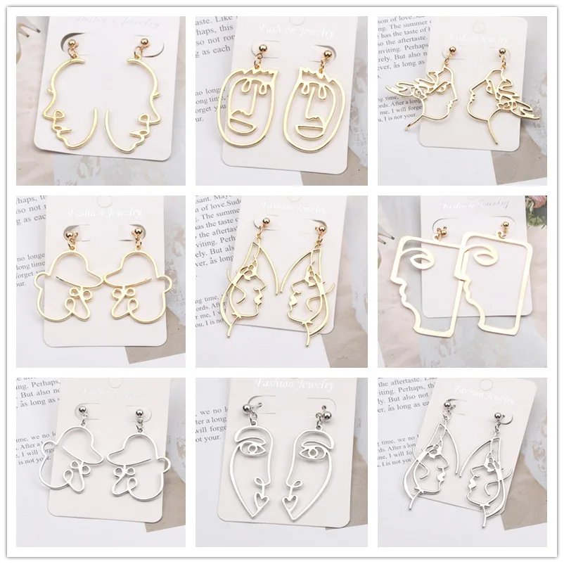 New Fashion Clown Sexy Lady Girl Face Drop Earrings Retro Statement Abstract Hollow Out Profile Ear Jewelry