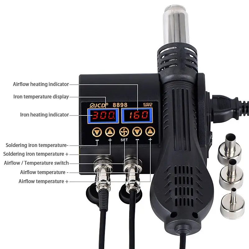 2in1 750w soldering iron tool set hot air heater with lcd display welding rework station for cell phone bga smd pcb ic repair free global shipping