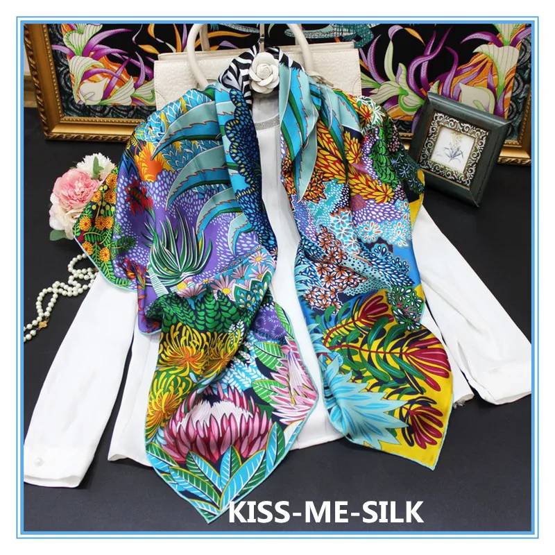 

KMS Jungle Zebra silk crepe satin square scarf shawl mulberry-silk scarf shawl for Girl Lady Women 110*110cm/60g