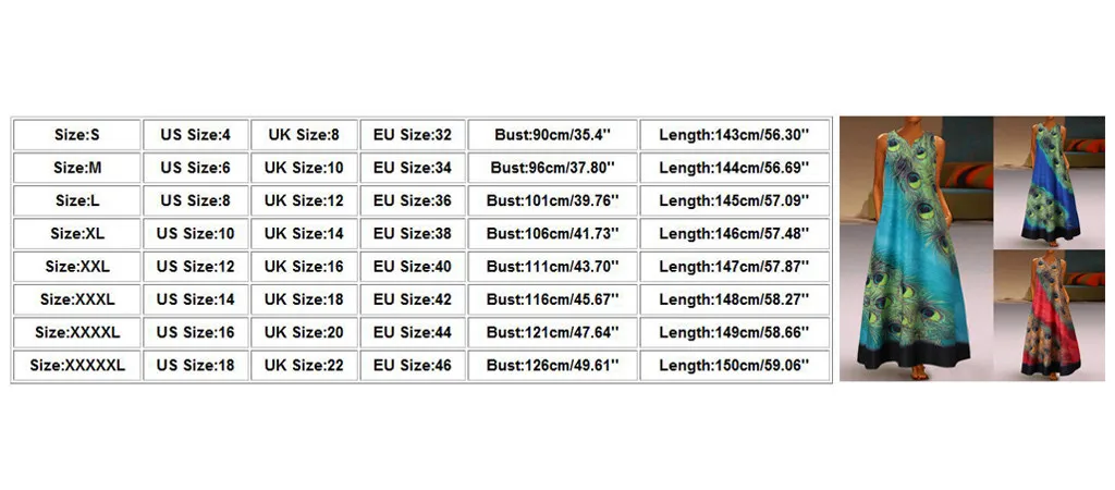 Платье женское с принтом павлиньих перьев Длинная летняя пляжная одежда без