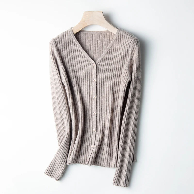 Женский кашемировый кардиган облегающая трикотажная рубашка с V-образным