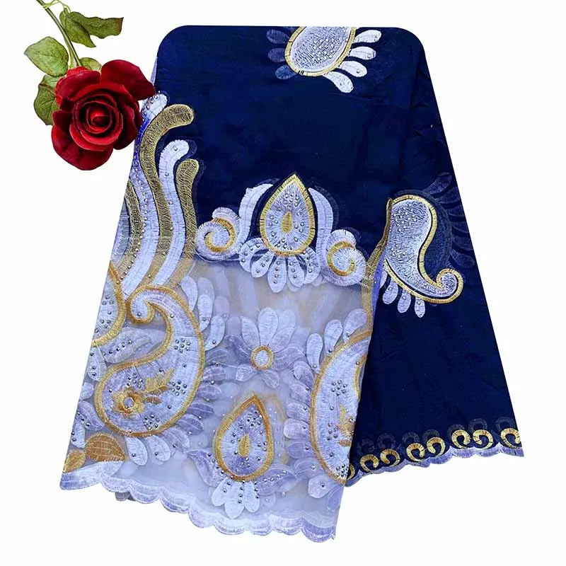 

2021 Latest African Women Scarf 100% Cotton Muslim Scarf Embroidery Splicing with Net Big Size Scarf for Shawls EC229