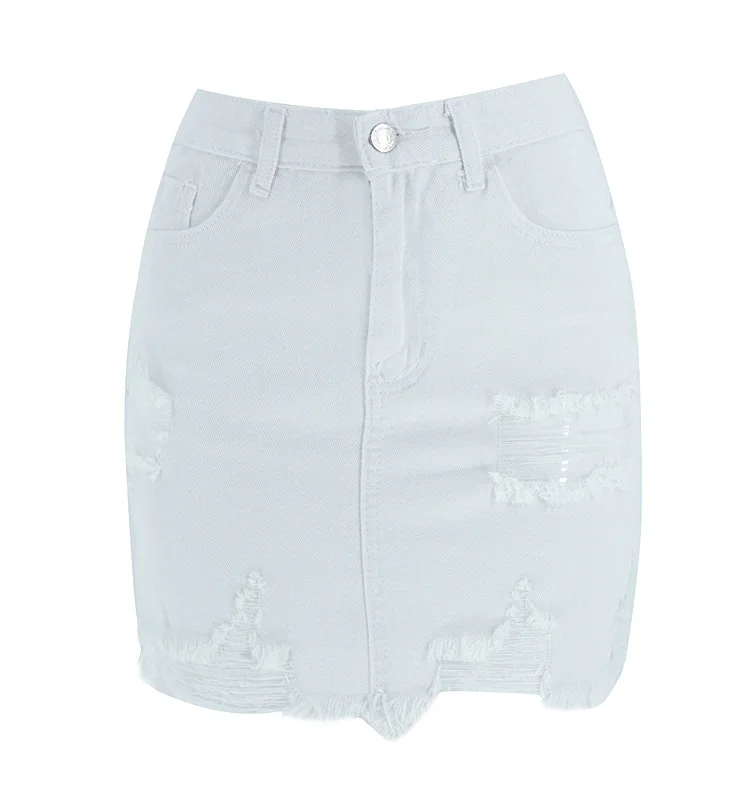 

Half-length skirt women's denim spring and summer white is thin