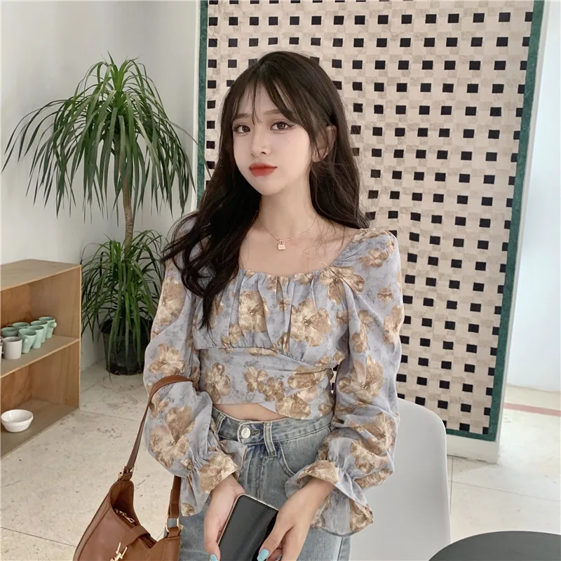 

long french chic new tops spring sleeve women elegant print womens blouse floral woman top blusas 2022 women print blouse woman