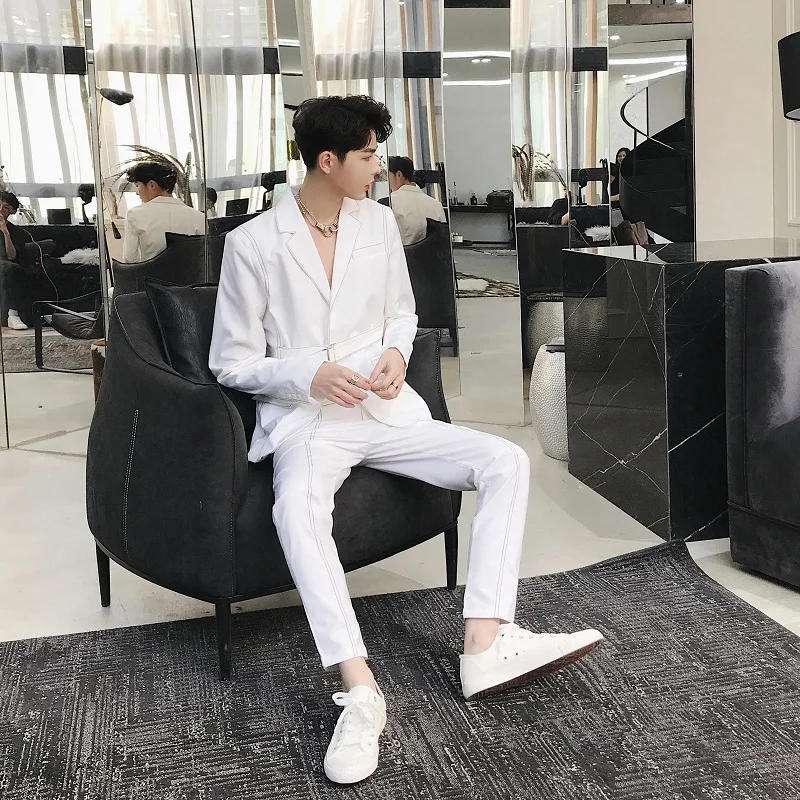 Мужской костюм из двух предметов (пиджак + брюки) Модный повседневный приталенный