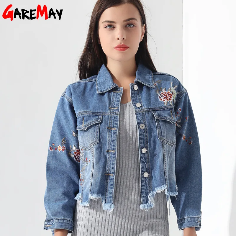 Женская джинсовая куртка GAREMAY с вышивкой короткие женские куртки отложным