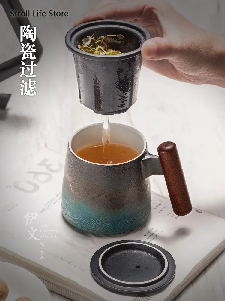 Керамика Ретро Кофе чашки офис стакана воды фильтр для чая с крышкой и кружки