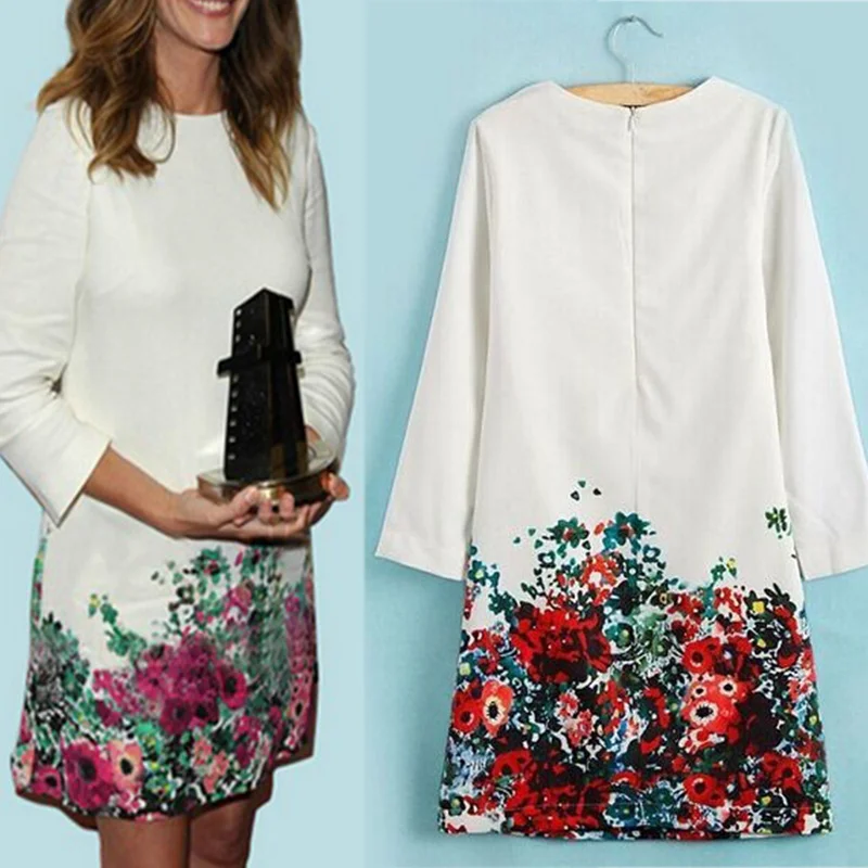 

Fahion Spring Summer Women Chiffon Dress Vintage Printed Floral Long Sleeve Casual Large Size Vestidos Feminina