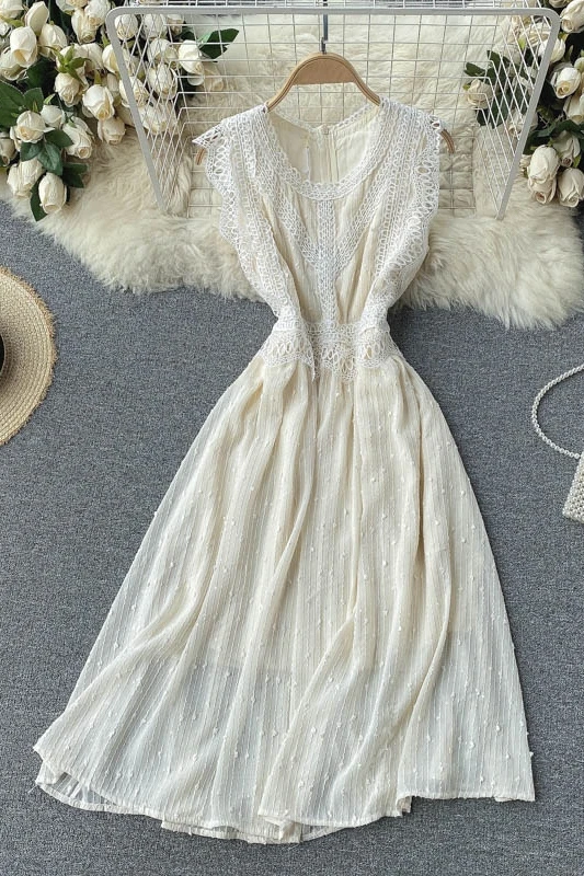 

2021 Summer New Fashion Women Korean Sweet O-Neck Sleeveless Empire A-Line Lace Dress Vestido De Mujer J268