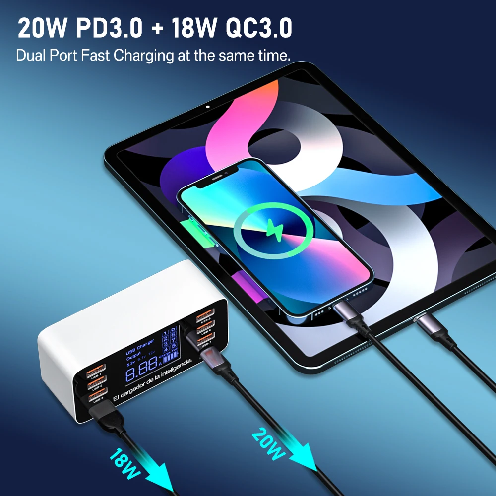 60w multi usb charger hub quick charge 3 0 pd charger for xiaomi samsung usb c charger fast charging station for iphone 13 12 11 free global shipping