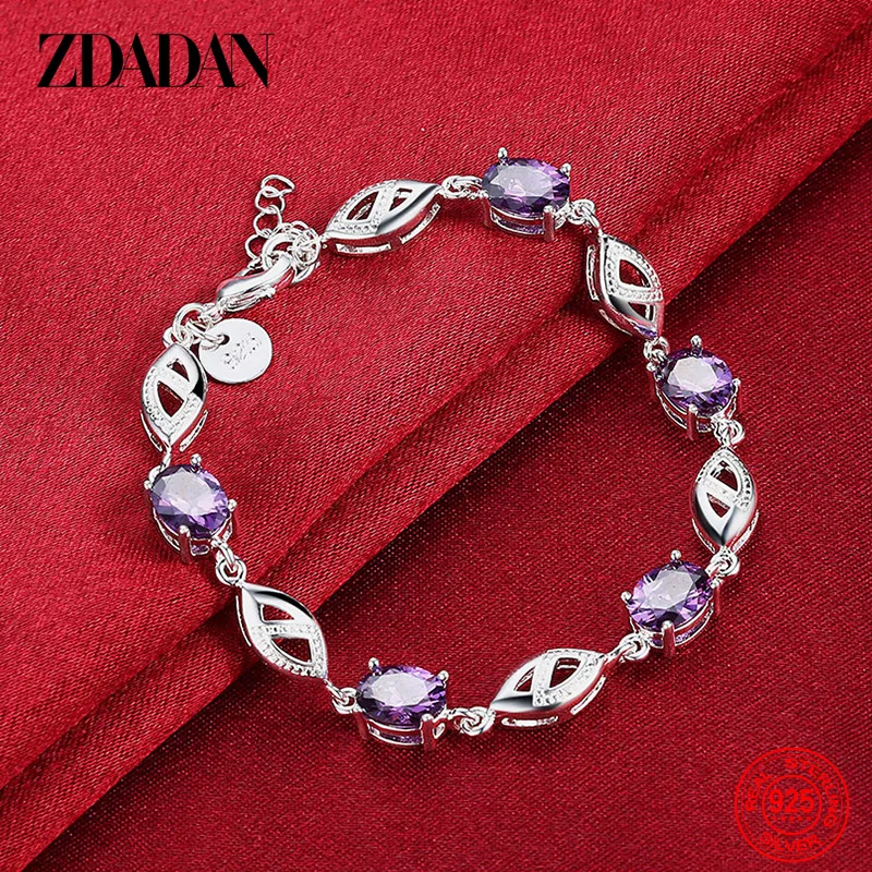 

ZDADAN 925 Sterling Silver Geometric Amethyst Bracelet For Women Fashion Wedding Jewelry Gift