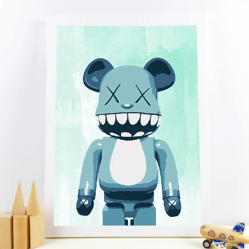 Синий медведь настенный художественный плакат печать Pastel BE @ RBRICK плакаты холст