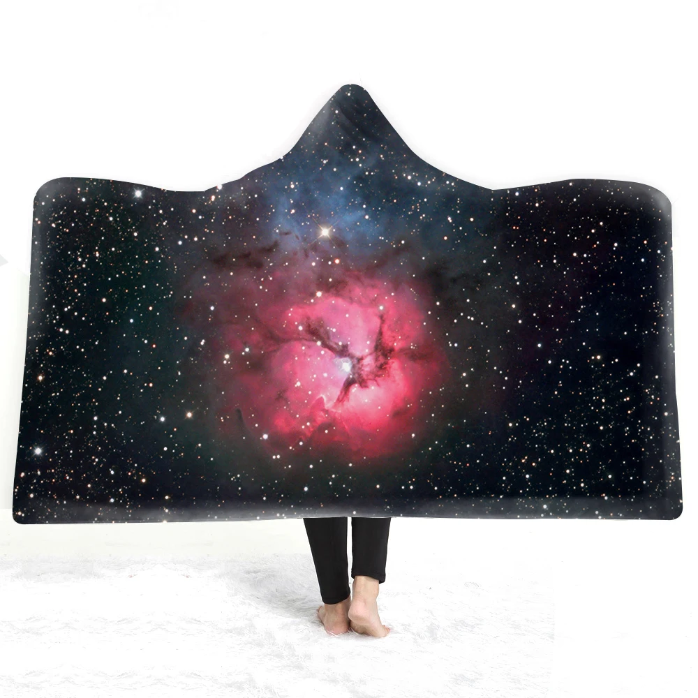 Небесно-голубой Dreamlike звездное небо Вселенная с принтом богемное одеяло с капюшоном для взрослых Мандала шерпа флисовое женское одеяло из микрофибры - Цвет: Небесно-голубой
