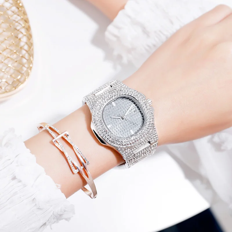 Топ Роскошные часы для женщин блестящие полностью бриллиантовые женские из