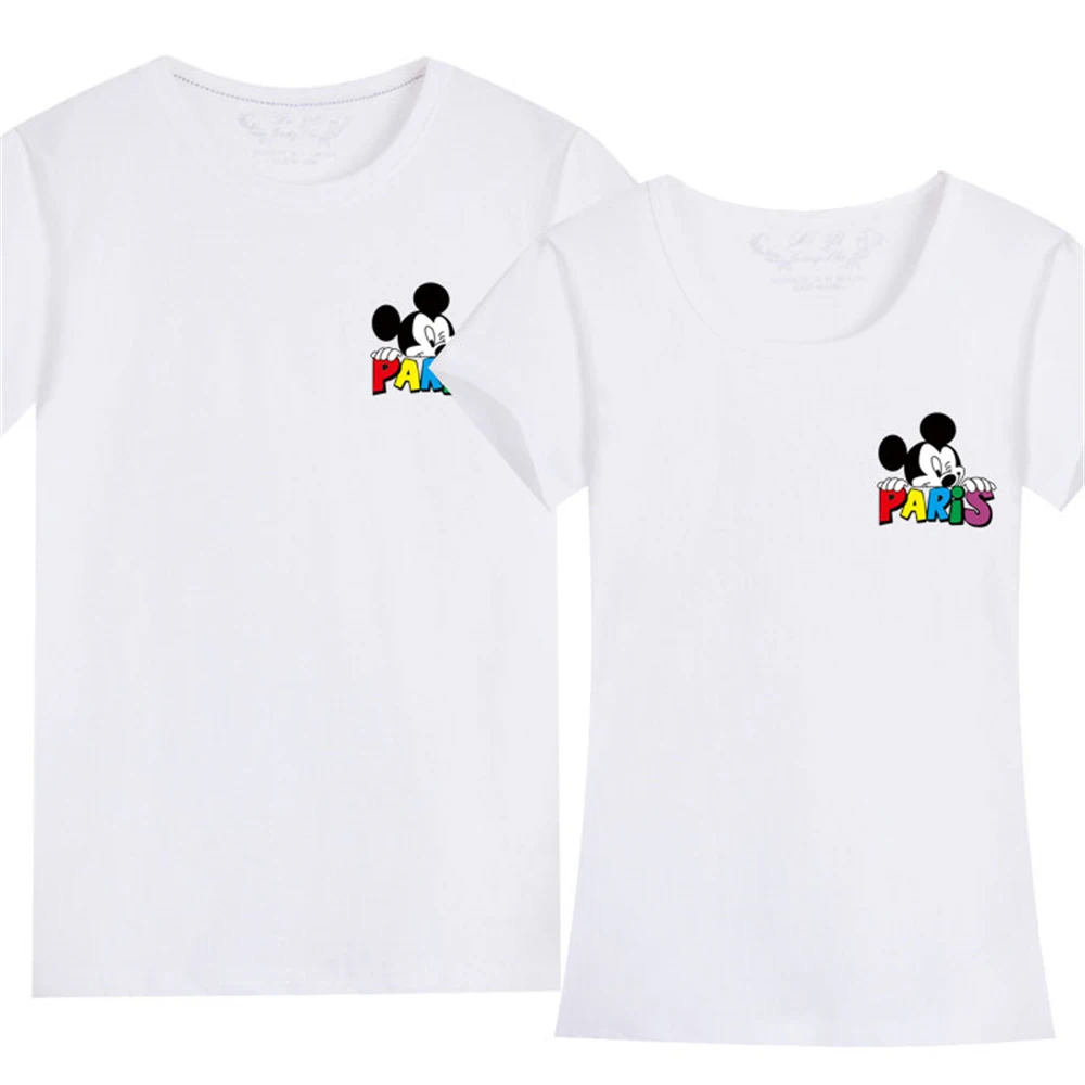 

Disney Couples Clothes Summer T-shirt Mickey Cute Cartoons Printed Unisex Short Sleeve Cotton Loose Graphic Tees Tops Casual