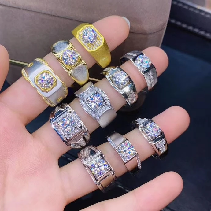 Мужское серебряное кольцо 925 пробы цельное по цене сертифицированный муасанит