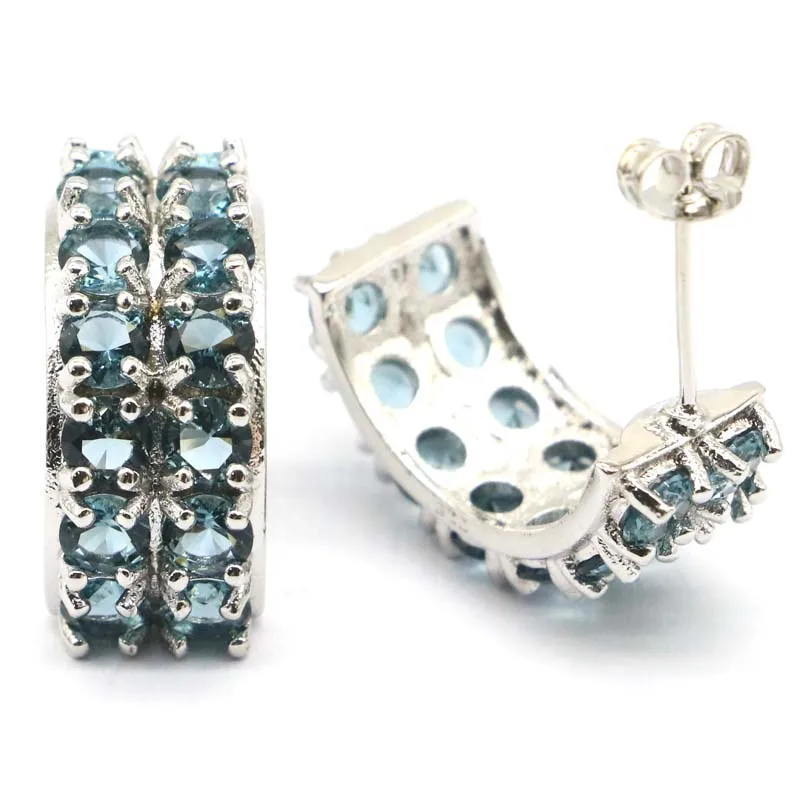Женские серебряные серьги с голубым топазом 25 х10 мм | Украшения и аксессуары