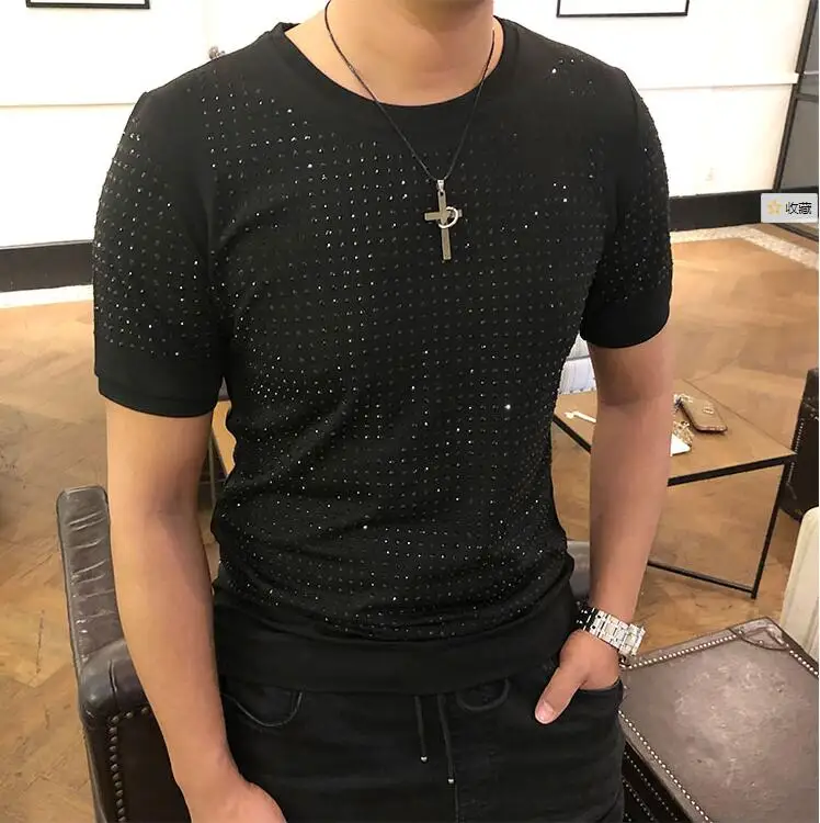 

S-5XL Hot drill Men's Designer T Shirt Mens Summer Rhinestones T-Shirt Cotton Diamonds Fashion High Quality Tops Tees