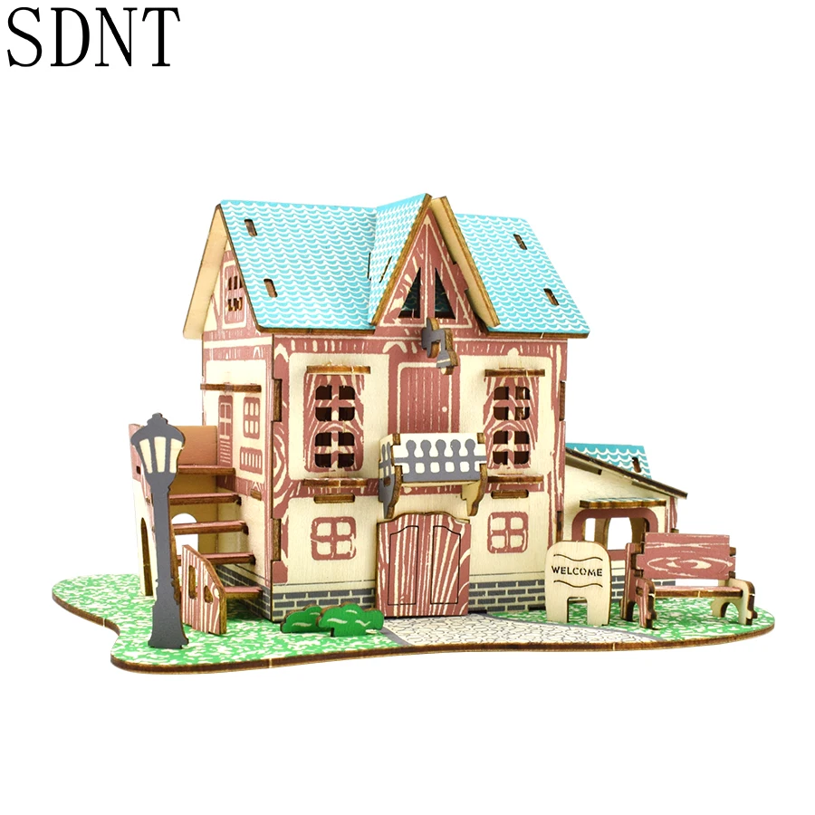 Деревянная головоломка Праздничная Вилла модель серии маленький отель 3D