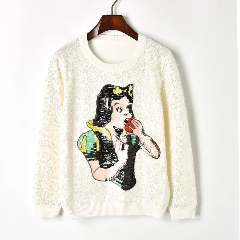 2018 осенне-зимний женский свитер с блестками Белоснежка узором вязаный длинным