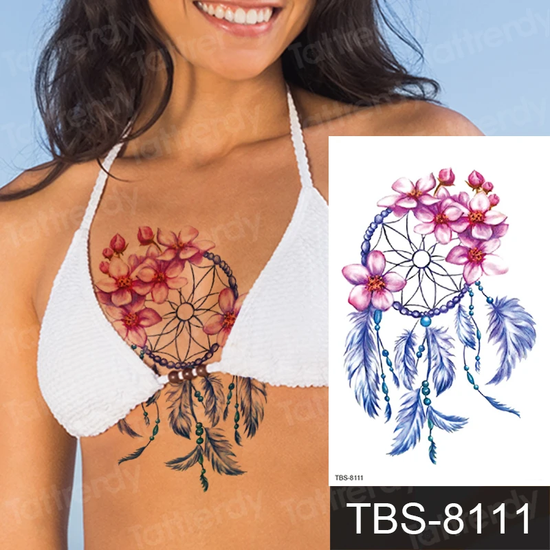 

sexy temporary tattoo for women girls breast tatoo dreamcatcher flower jewelry bracelet waterproof body tattoo water decal
