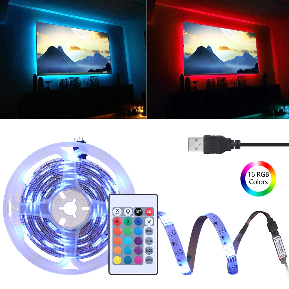 16 цветов Светодиодная лента RGB светильник SMD 3528 DC5V IP65 водонепроницаемая