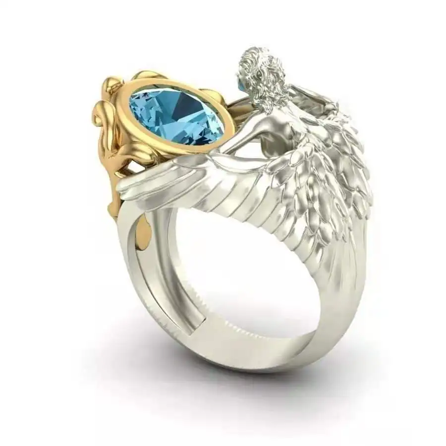 EBay океана Голубой топаз кольцо в форме ангельских крыльев европейском и