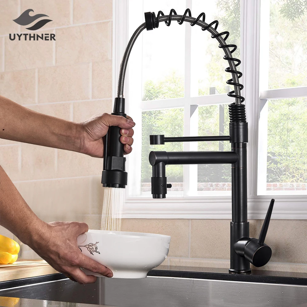 Уникальный носик Uythner современный хромированный латунный Смеситель для кухни с