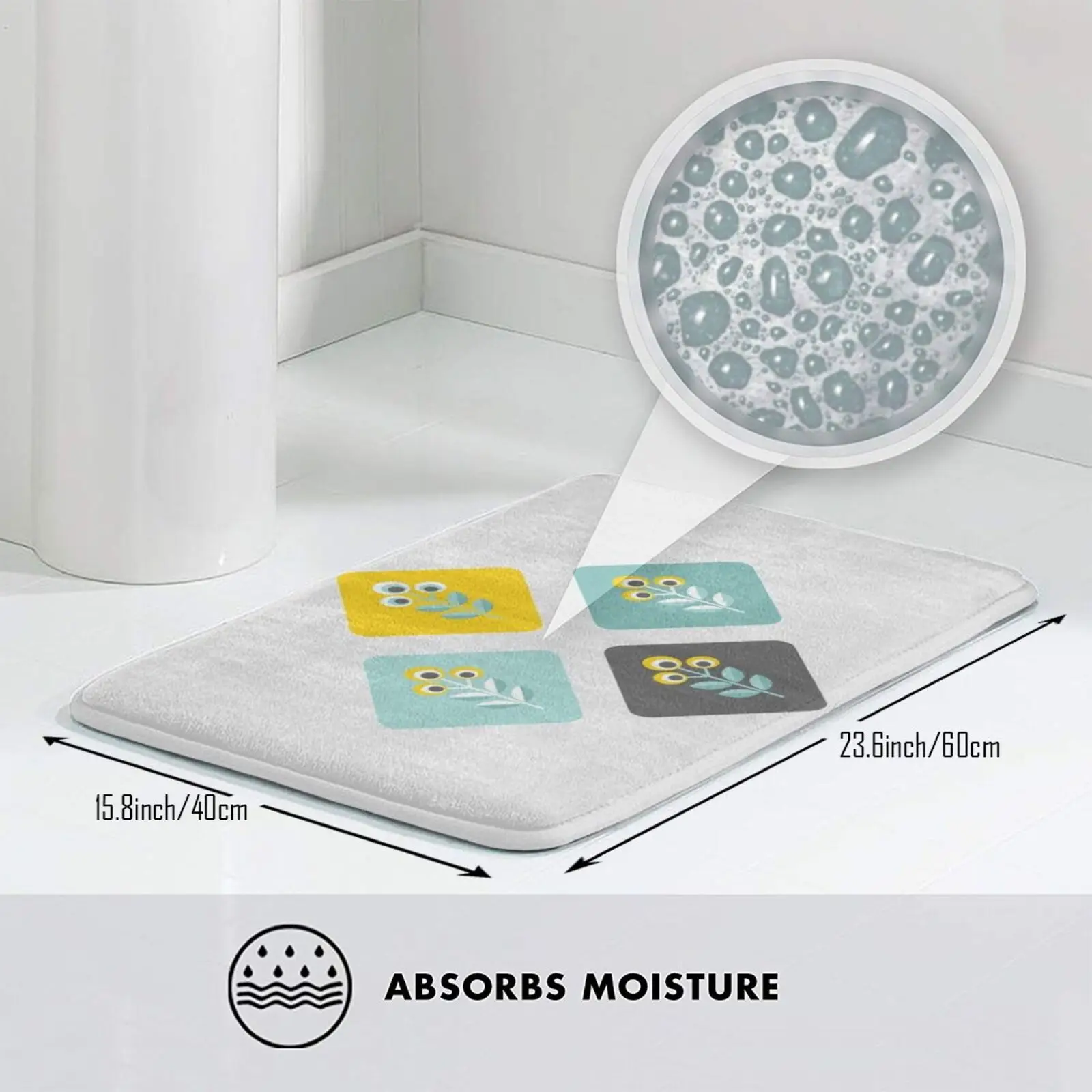 Скандинавские цветы 06 темно-желтый коврик с рисунком нескользящий для пола