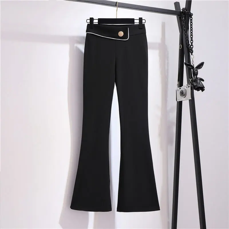 

Черные широкие брюки-клеш, женские эластичные повседневные брюки с высокой талией, модные брюки-клеш на весну и осень, G1596