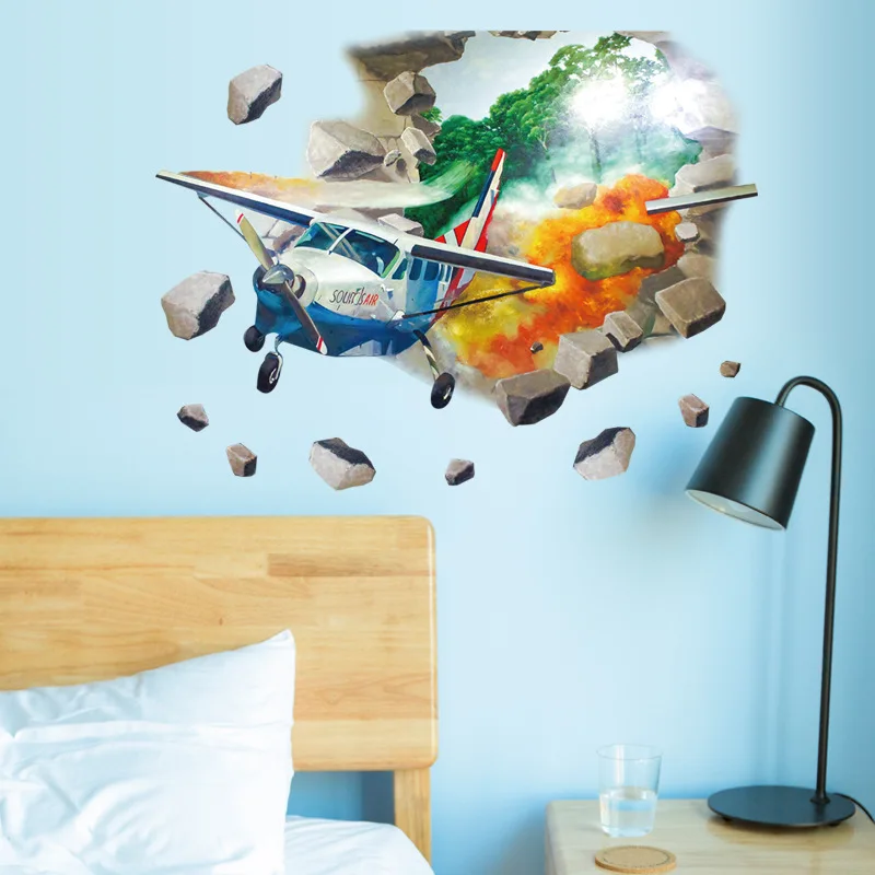 

3d Fighter Wall Stickers For Kids Room Bedroom Home Decorations Vivid Broken Hole Wall Mural Art Pvc Decal