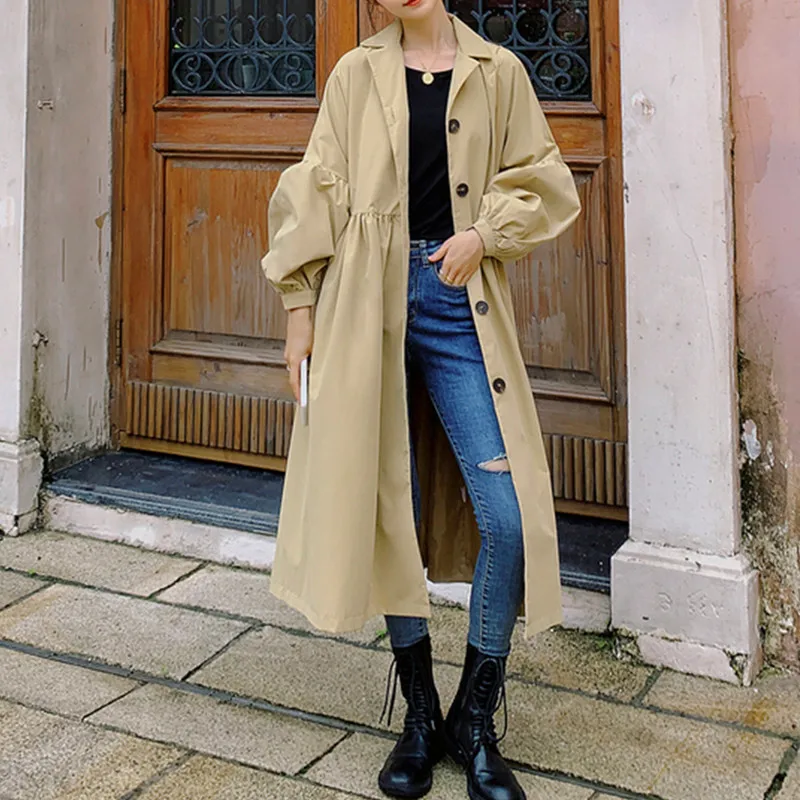 

2021 Autumn New Elegant Coat Windbreaker Plus Size Women's Windbreaker Oversized Long Loose Solid Khaki Trench Coat